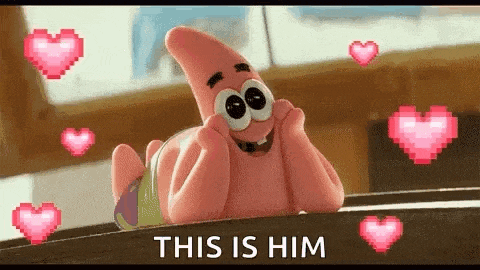 patrick star from spongebob squarepants is laying on the floor with pink hearts around him .