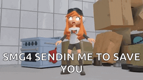 a cartoon girl is standing in front of a stove and oven holding a red pot .