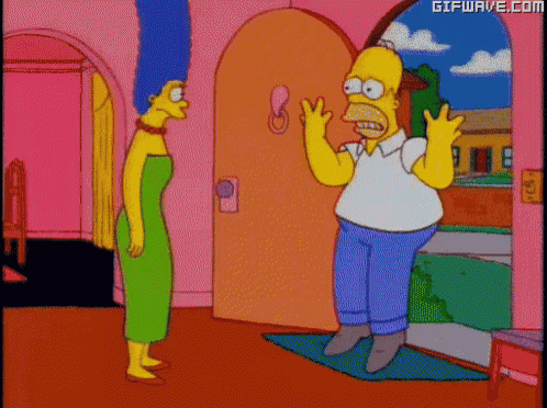 a cartoon of homer simpson standing in front of a door