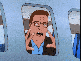 a cartoon of a man with glasses looking out a window
