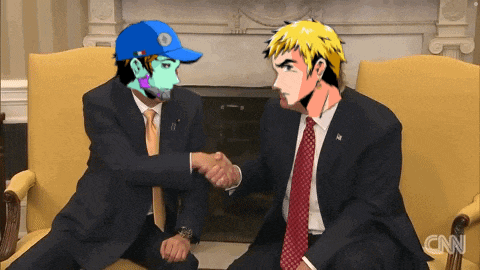 a cartoon of two men shaking hands with the cnn logo visible