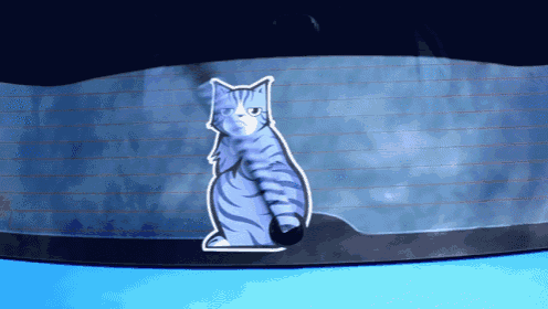 a sticker of a cat sitting on a car window