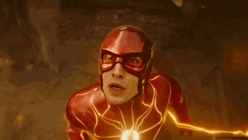 a close up of a person in a flash suit