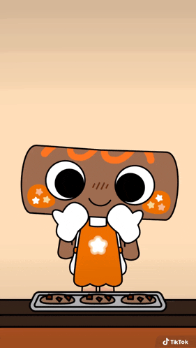 a cartoon character with a flower on his chest is standing on a table with a tiktok logo on the bottom