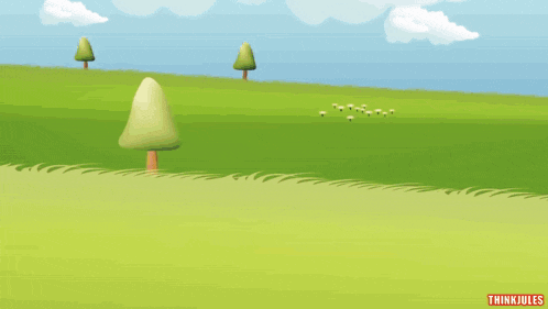 a cartoon drawing of a man in a field with the words thinkjules on the bottom