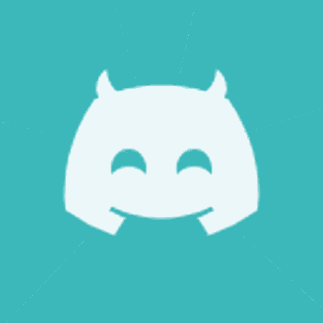 a white discord logo with horns on a light blue background