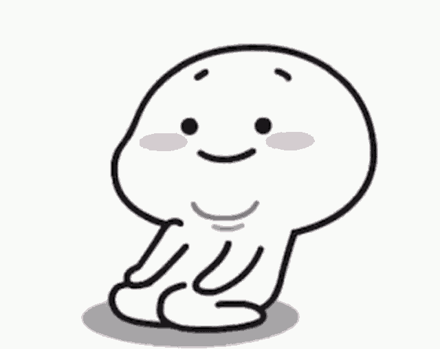 a cartoon character with a smile on his face is sitting on the floor .
