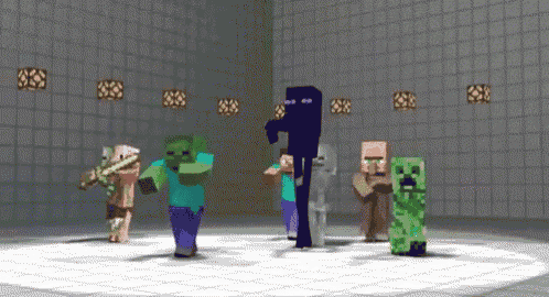 a group of minecraft characters are dancing together