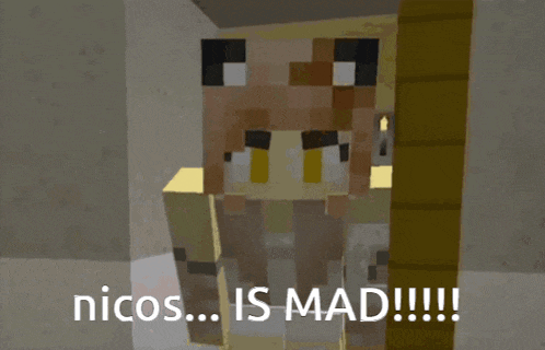 a screenshot of a minecraft character says nicos is mad !!!