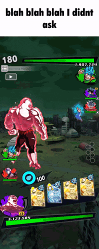 a screenshot of a video game with the words " blah blah blah i didnt ask " at the top