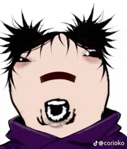 a cartoon of a person with a purple scarf around their neck is making a face .