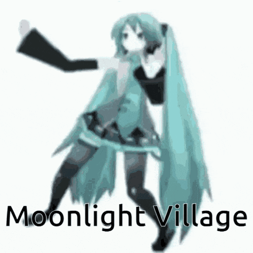hatsune miku is dancing in moonlight village with a white background .