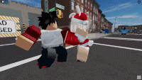 a cartoon character is walking down a street with a road closed sign in the background