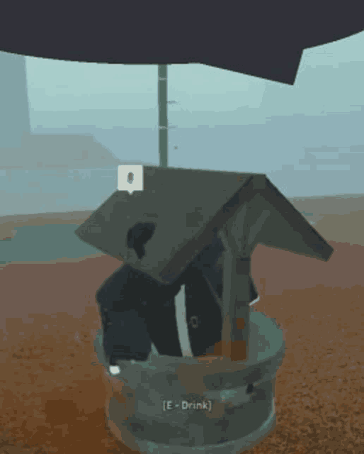 a cartoon drawing of a birdhouse with the words e drink written on it