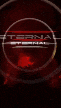 the word eternal is on a red background with lightning