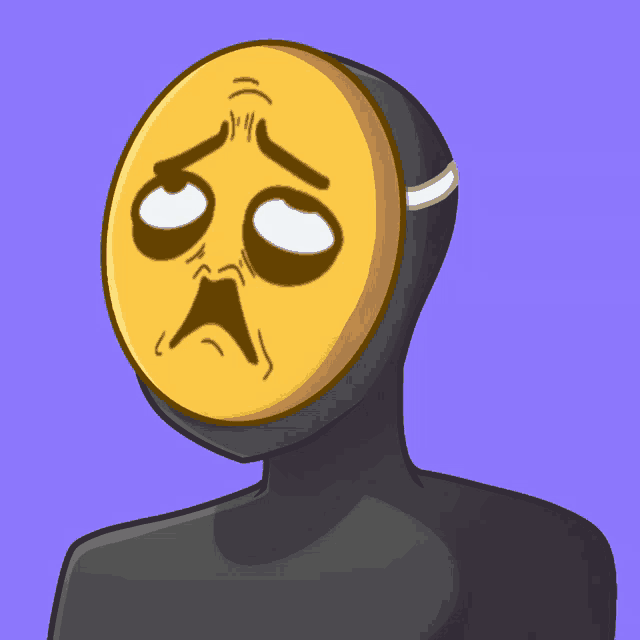 a cartoon drawing of a person wearing a mask with a sad face