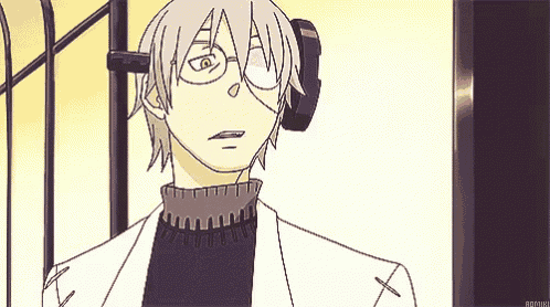 a cartoon of a man wearing headphones and a lab coat .