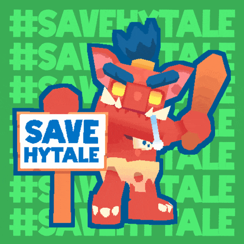 a cartoon character holding a sign that says " save hytale "