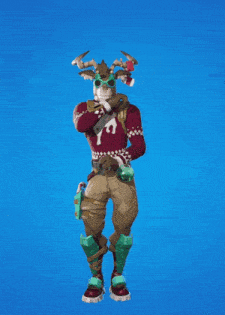 a reindeer wearing a red sweater with a white deer on it