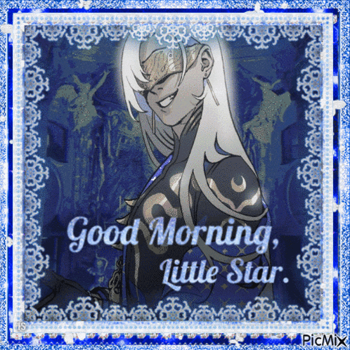 a picture of a girl with the words good morning little star on it