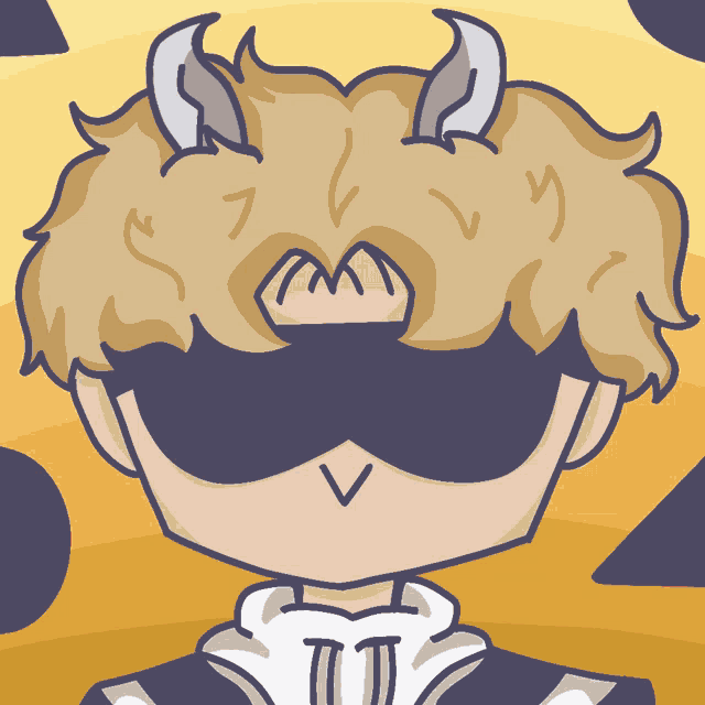 a drawing of a person with horns on their head and a mustache