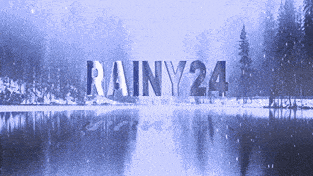 the word rainy24 is on a blue background with a lake in the background