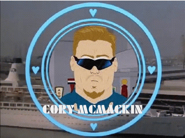 a cartoon of a man with the name cory mcmacking on the bottom