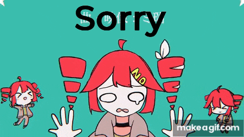 a cartoon of a girl with the word sorry above her head