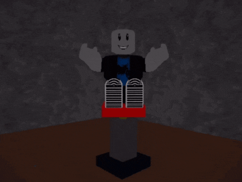 a roblox character sitting on top of a red block