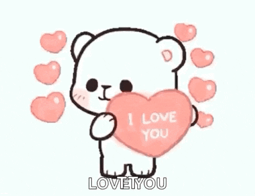 a teddy bear is holding a pink heart that says `` i love you '' .