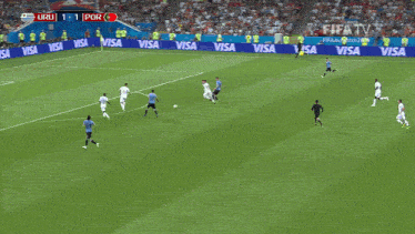 a soccer game is being played on a field with visa advertisements on the sidelines