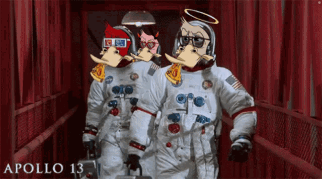 a poster for the movie apollo 13 shows two astronauts walking down a hallway