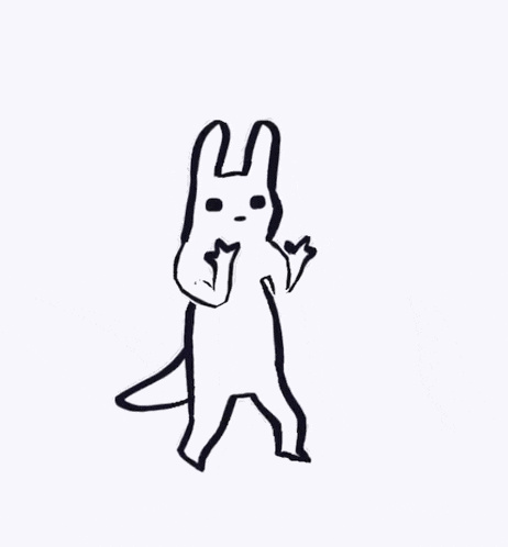 a black and white drawing of a rabbit with a long tail standing on its hind legs .