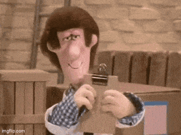 a cartoon man is holding a clipboard in his hands .