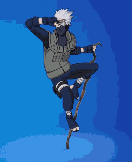 a drawing of a ninja holding a stick