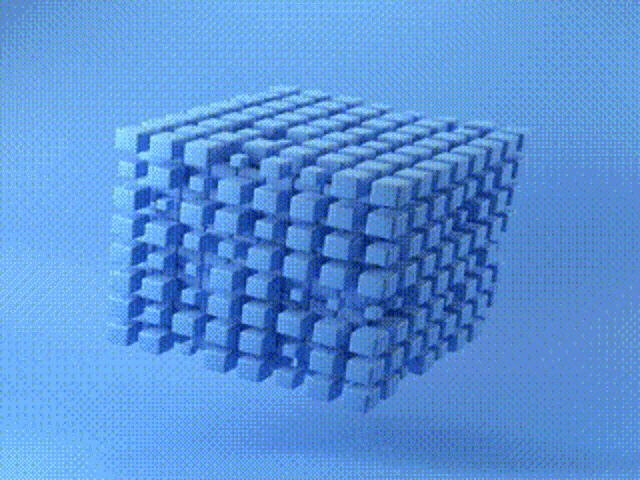 a blue cube with a grid of squares on it