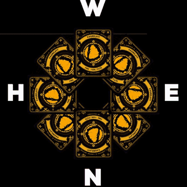 a circular pattern of playing cards with the letters hw and nn in the middle