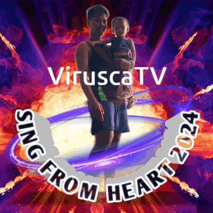 a poster for virusca tv shows a man holding a small child