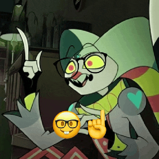 a cartoon character wearing glasses and a scarf is holding a yellow smiley face .