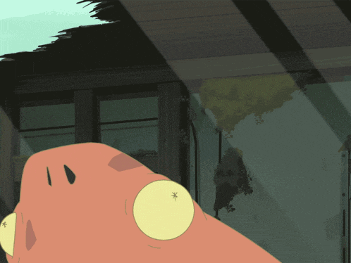 a cartoon drawing of an orange monster with yellow eyes