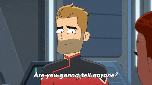 a cartoon of a man with a beard is asking are you gonna tell anyone