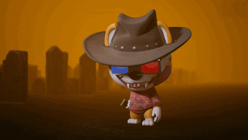 a cartoon character wearing a cowboy hat and glasses