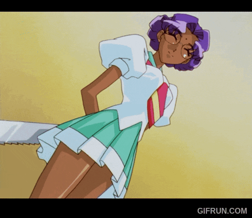 a cartoon of a girl with purple hair and a gifrun.com watermark at the bottom