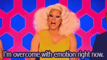 a pixelated image of a drag queen saying i 'm overcome with emotion right now