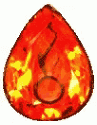 a close up of a red and yellow stone with a circle in the middle .