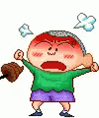 a pixel art drawing of a boy holding a dumbbell and screaming .