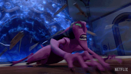 a purple monster is crawling on the floor in a netflix ad
