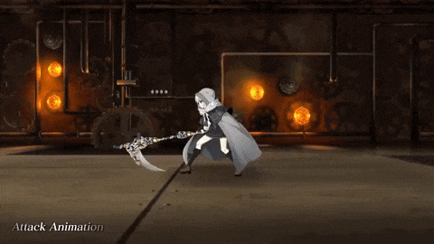 a video game character is swinging a sword in a circle in a room .