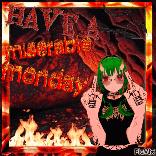 a picture of a girl giving the middle finger with the words miserable monday above her