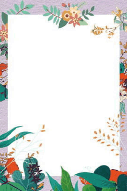 a frame with flowers and leaves on a purple background .